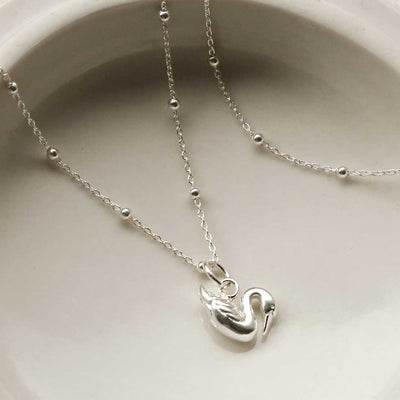 MZB147S STERLING SILVER POLISHED SWAN NECKLACE SATELLITE CHAIN 2 1110X1110