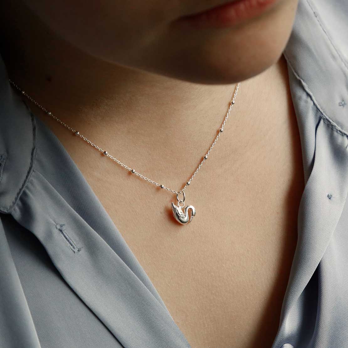 Sterling Silver Polished Swan Necklace