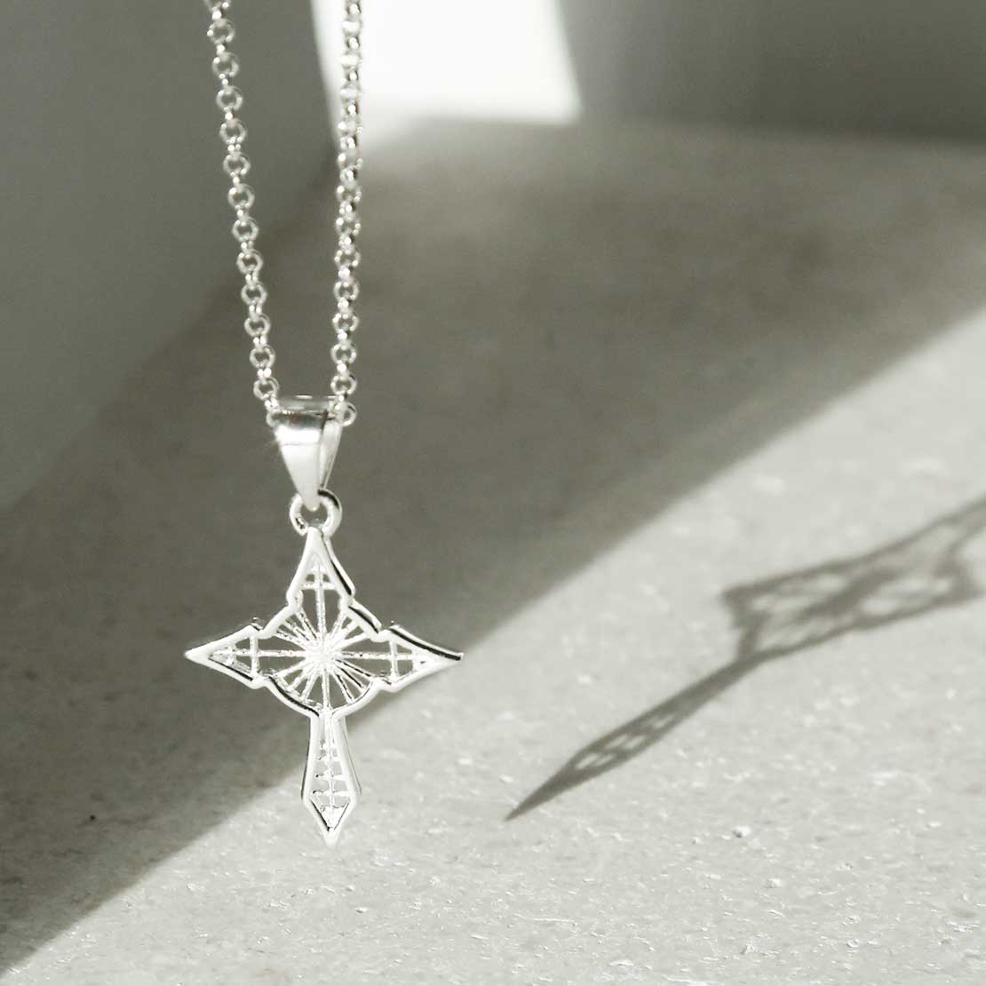 Sterling Silver Star Cross Pendant Necklace
