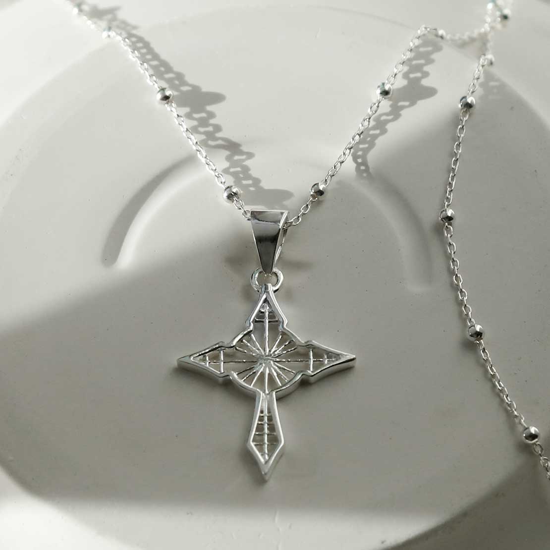 Sterling Silver Star Cross Pendant Necklace