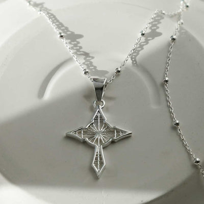 MZB108 STERLING SILVER STAR CROSS PENDANT NECKLACE BELCHER CHAIN 1110X1110 3