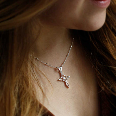 MZB108 STERLING SILVER STAR CROSS PENDANT NECKLACE SATELLITE CHAIN 1110X1110