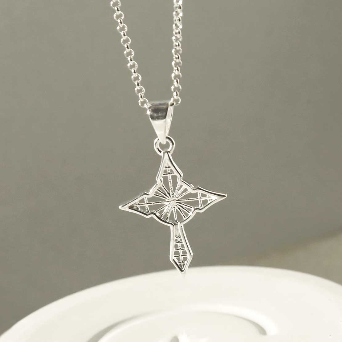 Sterling Silver Star Cross Pendant Necklace