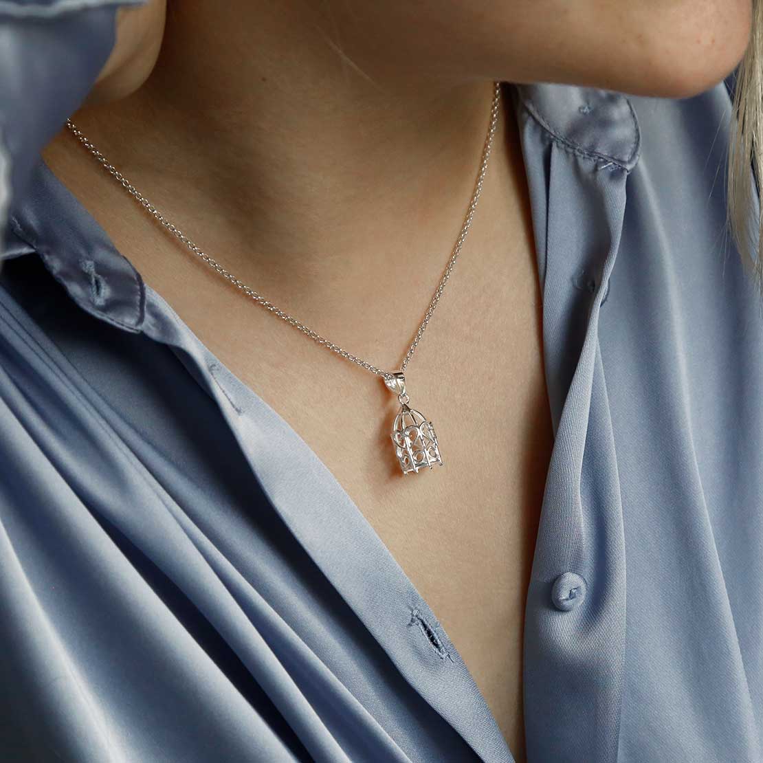 Sterling Silver Birdcage Pendant Necklace