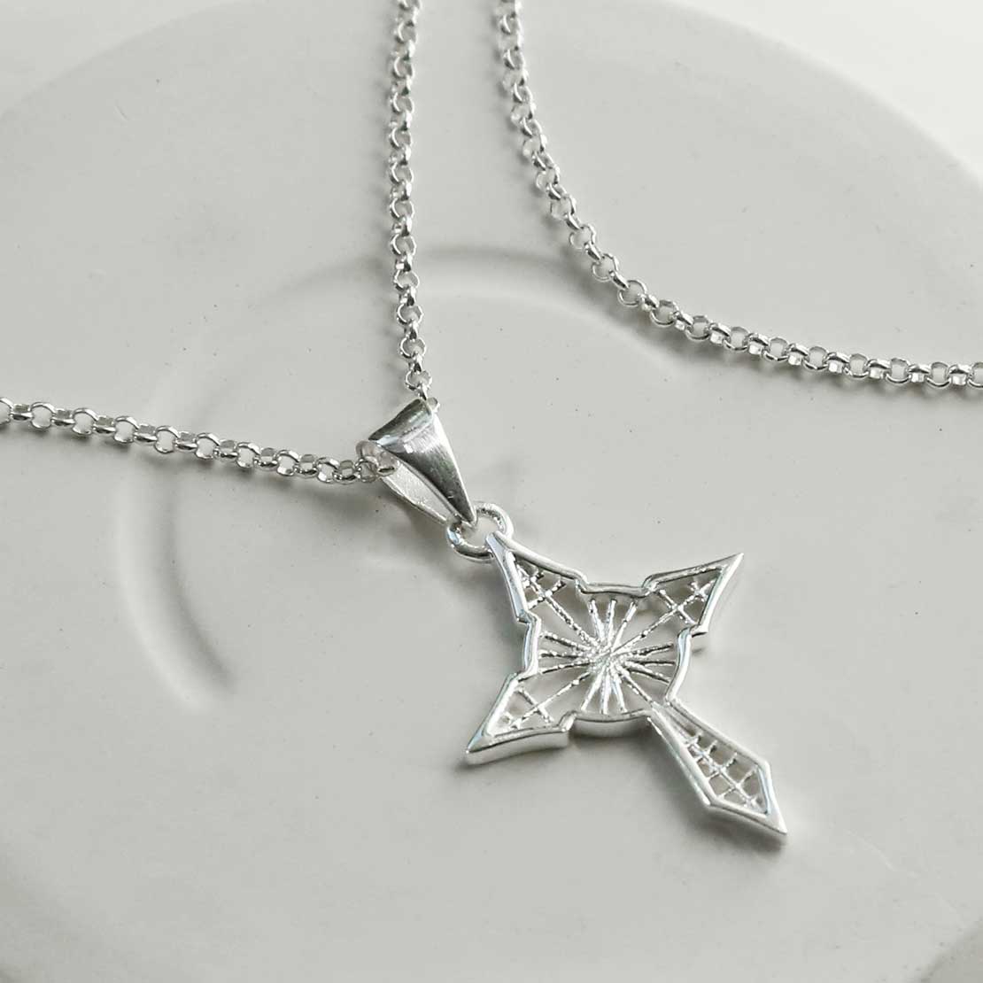 Sterling Silver Star Cross Pendant Necklace