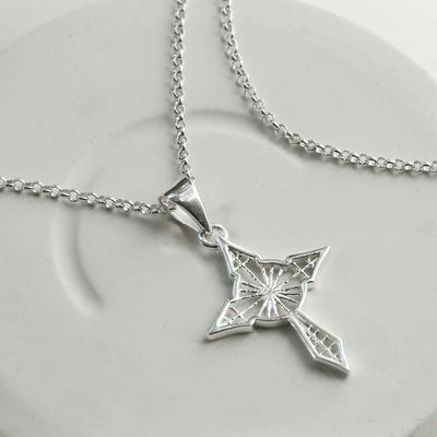 MZB108 STERLING SILVER STAR CROSS PENDANT NECKLACE BELCHER CHAIN 1110X1110 1