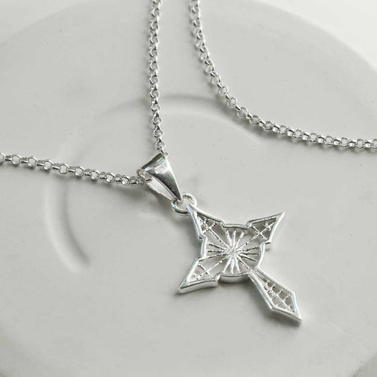 MZB108 STERLING SILVER STAR CROSS PENDANT NECKLACE BELCHER CHAIN 1110X1110 1