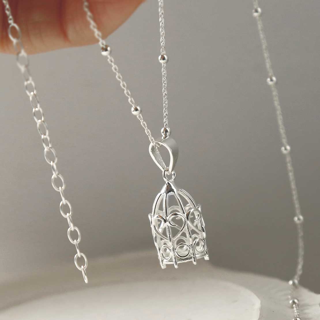 Sterling Silver Birdcage Pendant Necklace