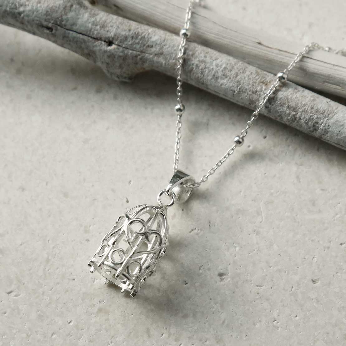 Sterling Silver Birdcage Pendant Necklace