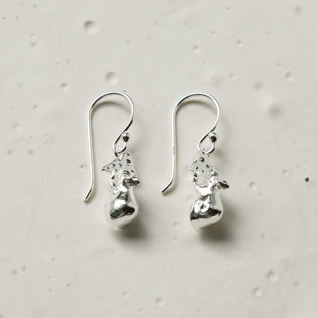 Sterling Silver Mouse and Cheese Dangly Earrings