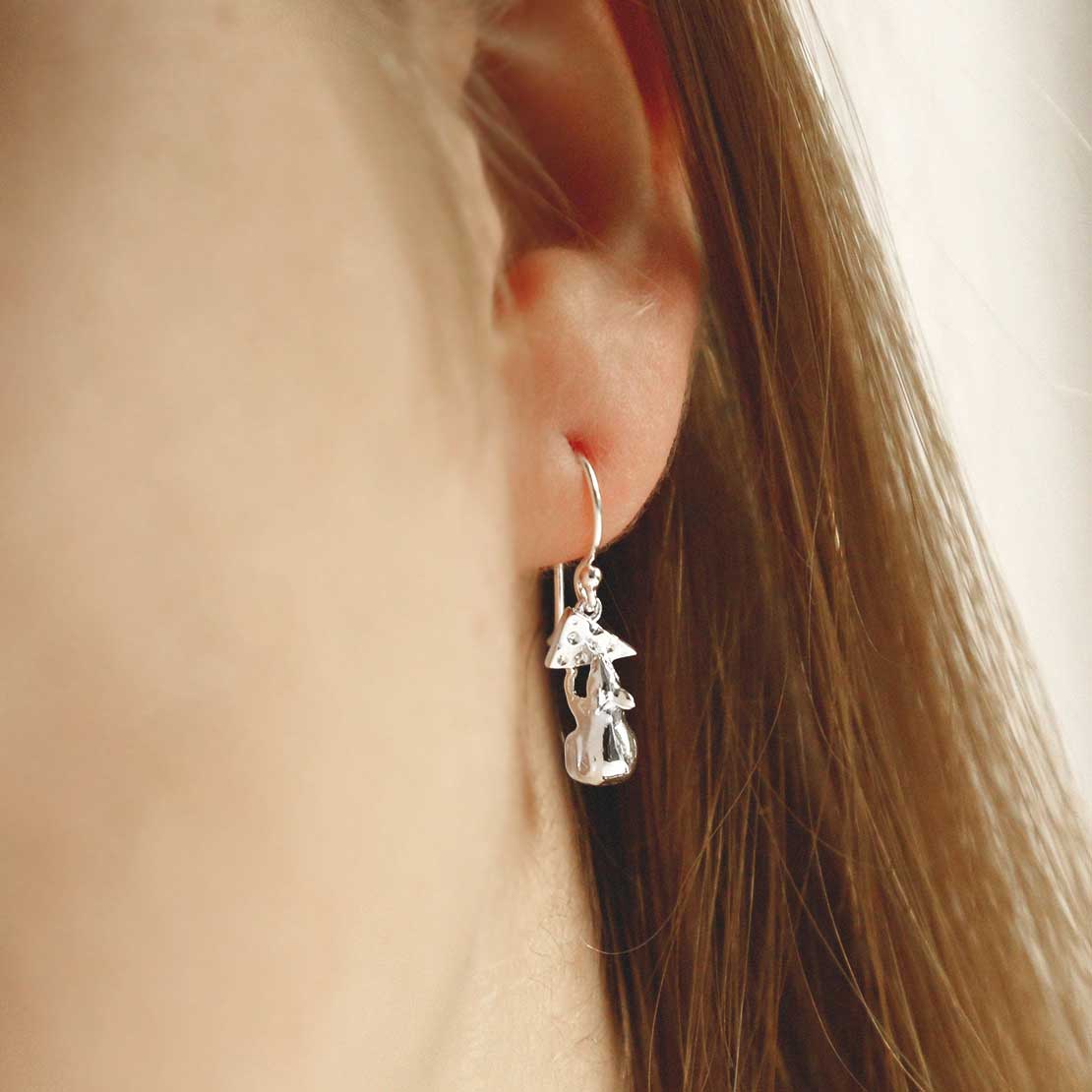 Sterling Silver Mouse and Cheese Dangly Earrings