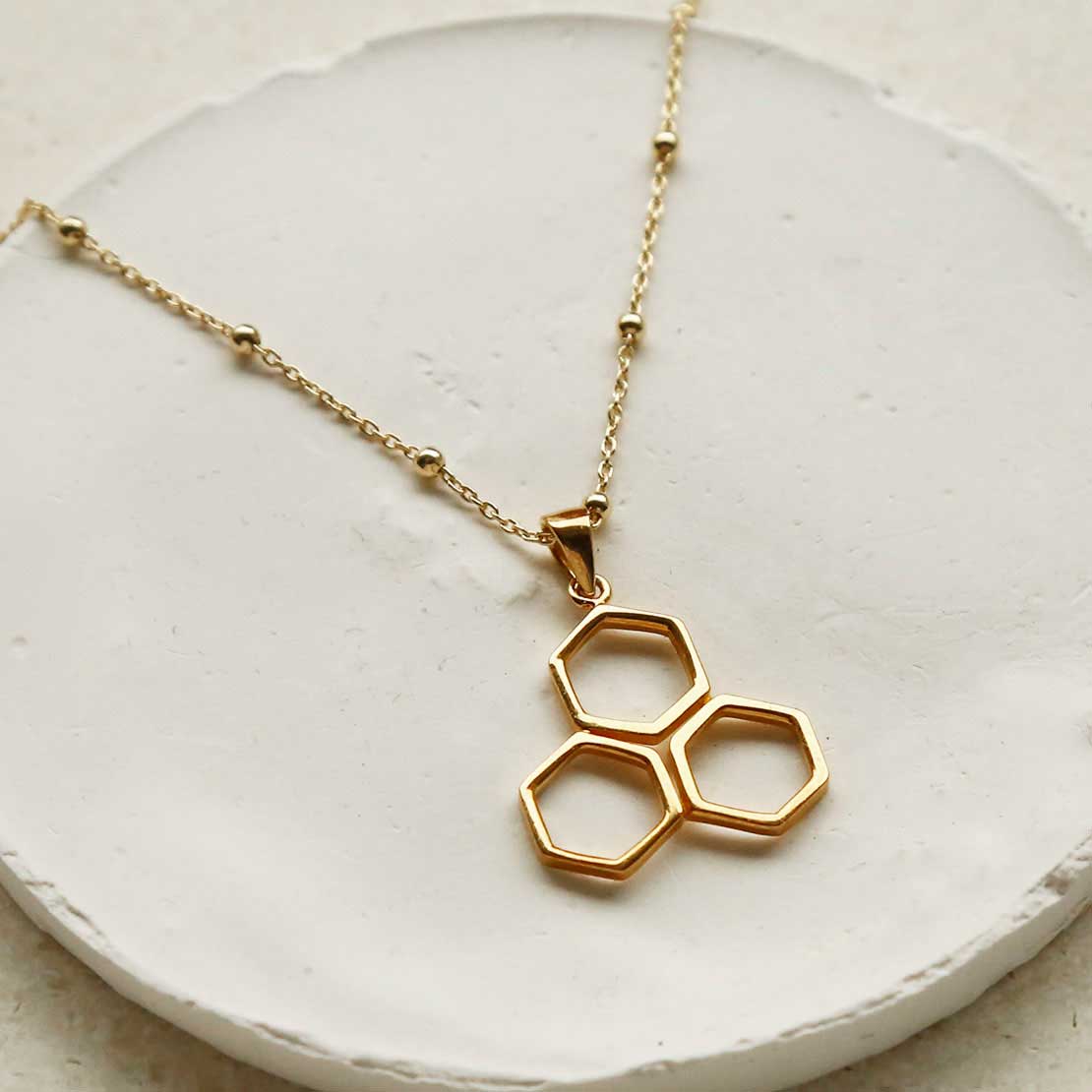 Gold Plated Sterling Silver Geometric Honeycomb Necklace