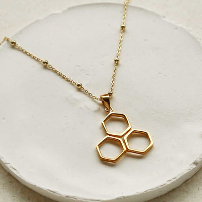 MS1203G GOLD PLATED STERLING SILVER GEOMETRIC HONEYCOMB NECKLACE 1 1110X1110