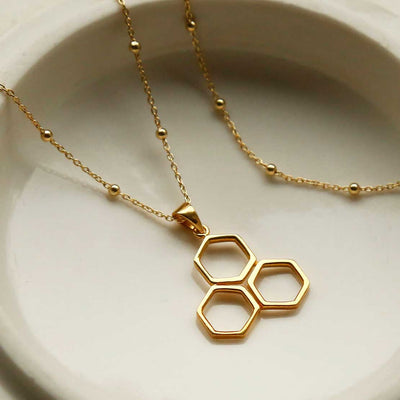 MS1203G GOLD PLATED STERLING SILVER GEOMETRIC HONEYCOMB NECKLACE 1110X1110
