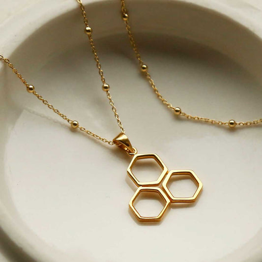 MS1203G GOLD PLATED STERLING SILVER GEOMETRIC HONEYCOMB NECKLACE 1110X1110