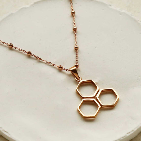 MS1203RG ROSE GOLD PLATED STERLING SILVER GEOMETRIC HONEYCOMB NECKLACE 1110X1110 2
