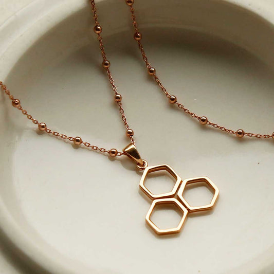 MS1203RG ROSE GOLD PLATED STERLING SILVER GEOMETRIC HONEYCOMB NECKLACE 1110X1110