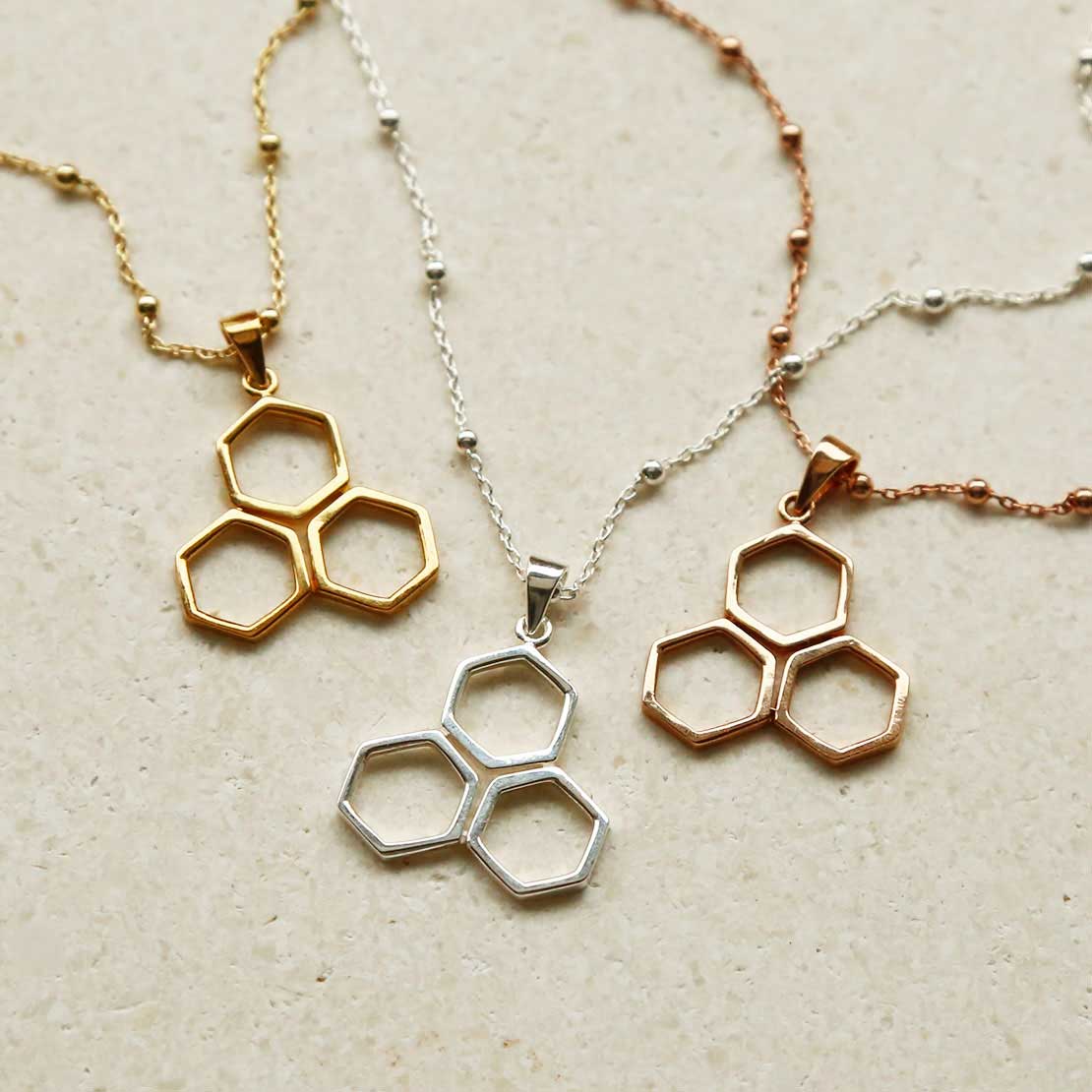 Gold Plated Sterling Silver Geometric Honeycomb Necklace