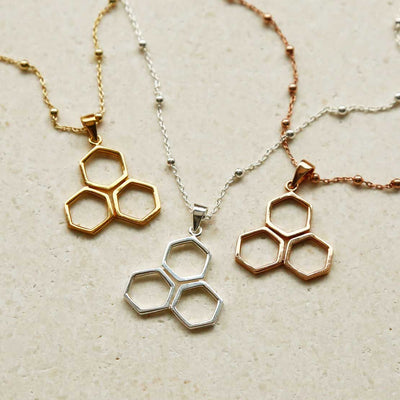 MS1203S MS1203RG MS1203G STERLING SILVER GEOMETRIC HONEYCOMB NECKLACE 1110X1110