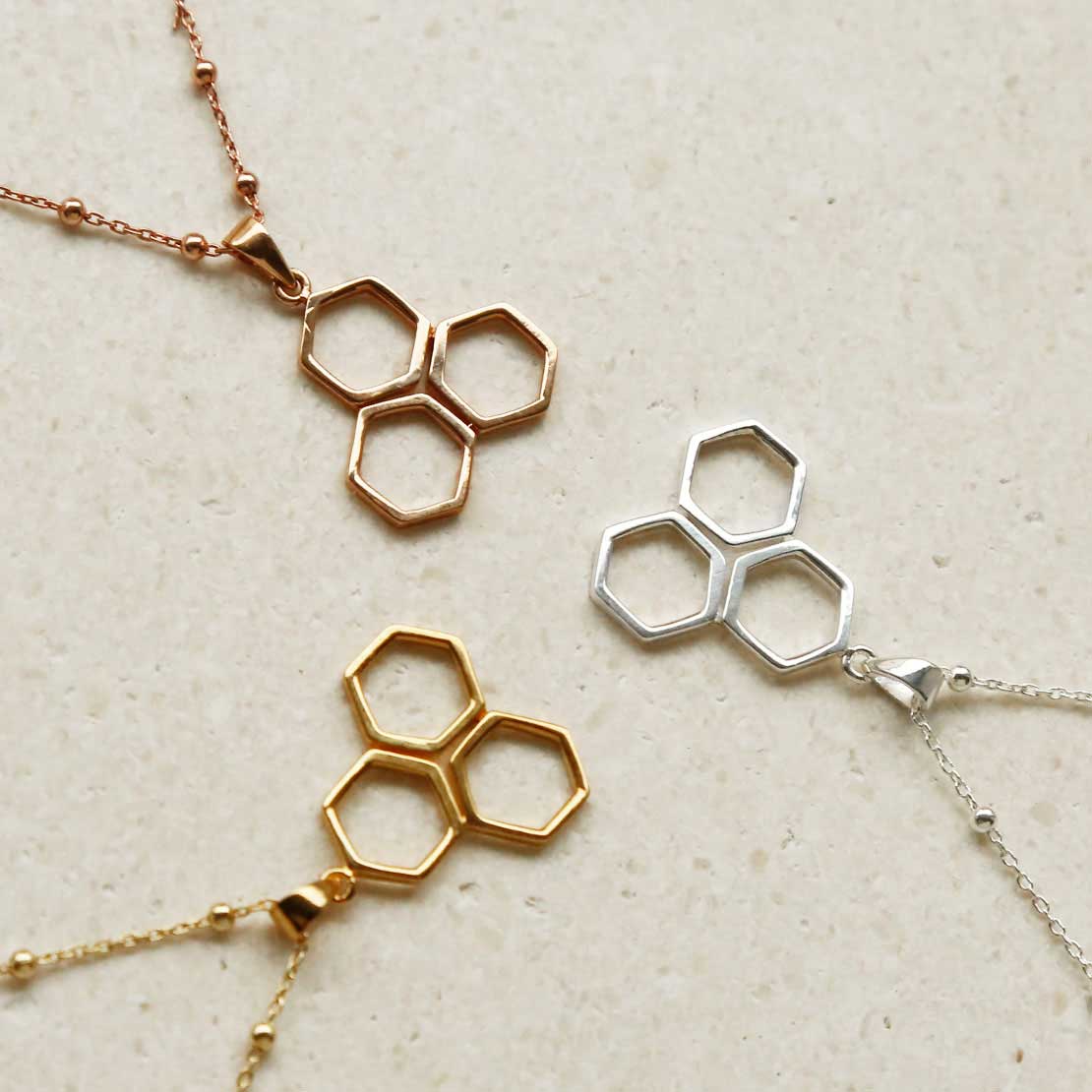Gold Plated Sterling Silver Geometric Honeycomb Necklace