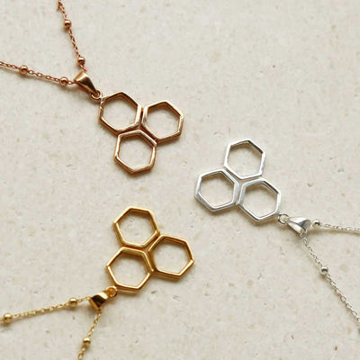 MS1203s MS1203RG MS1203G STERLING SILVER GEOMETRIC HONEYCOMB NECKLACE 1110X1110