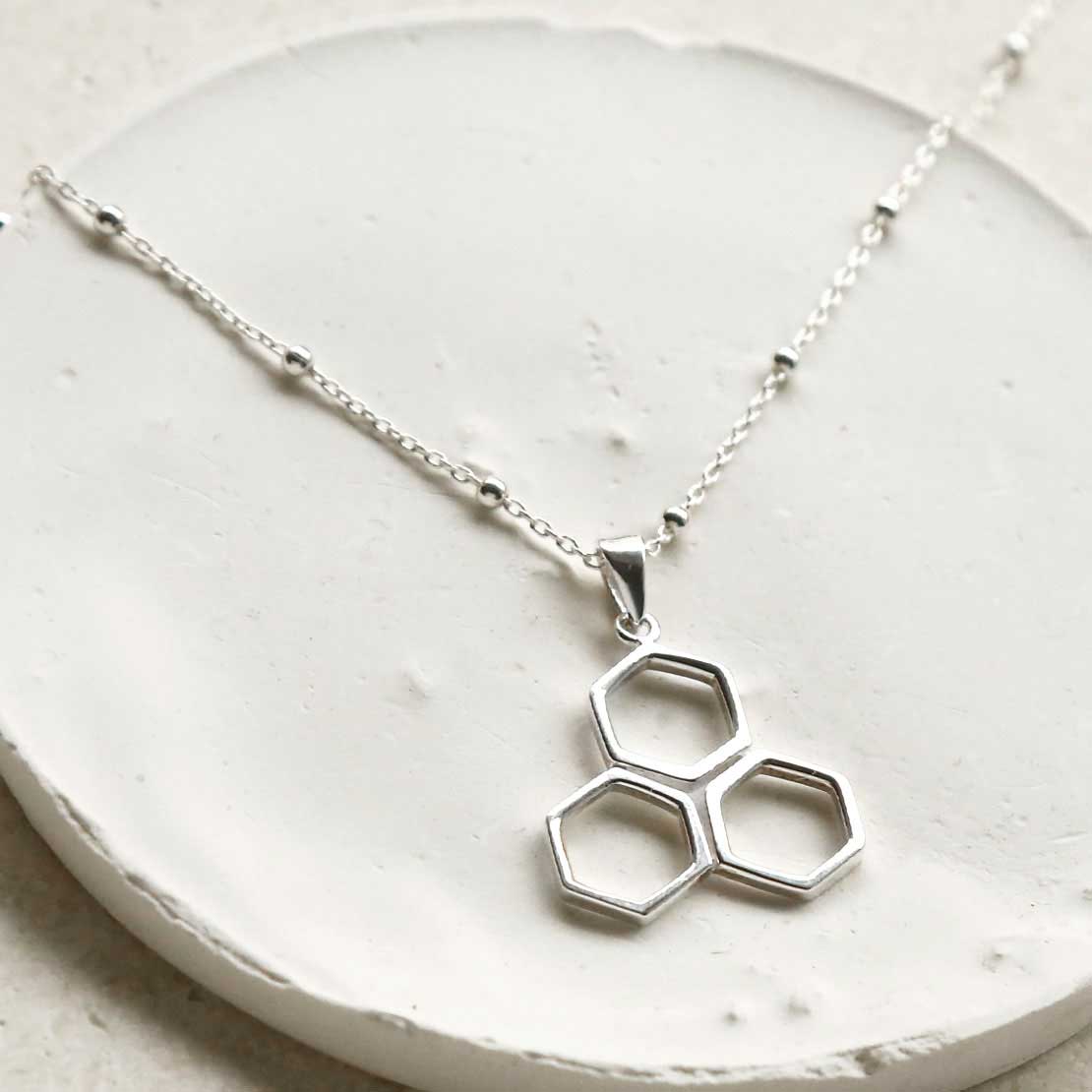 Sterling Silver Geometric Honeycomb Necklace
