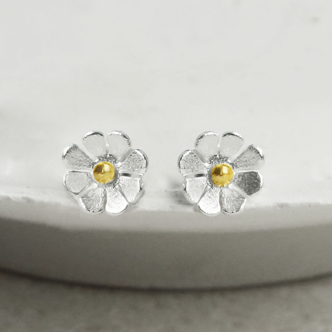 Sterling Silver And Gold Plated Dainty Daisy Studs