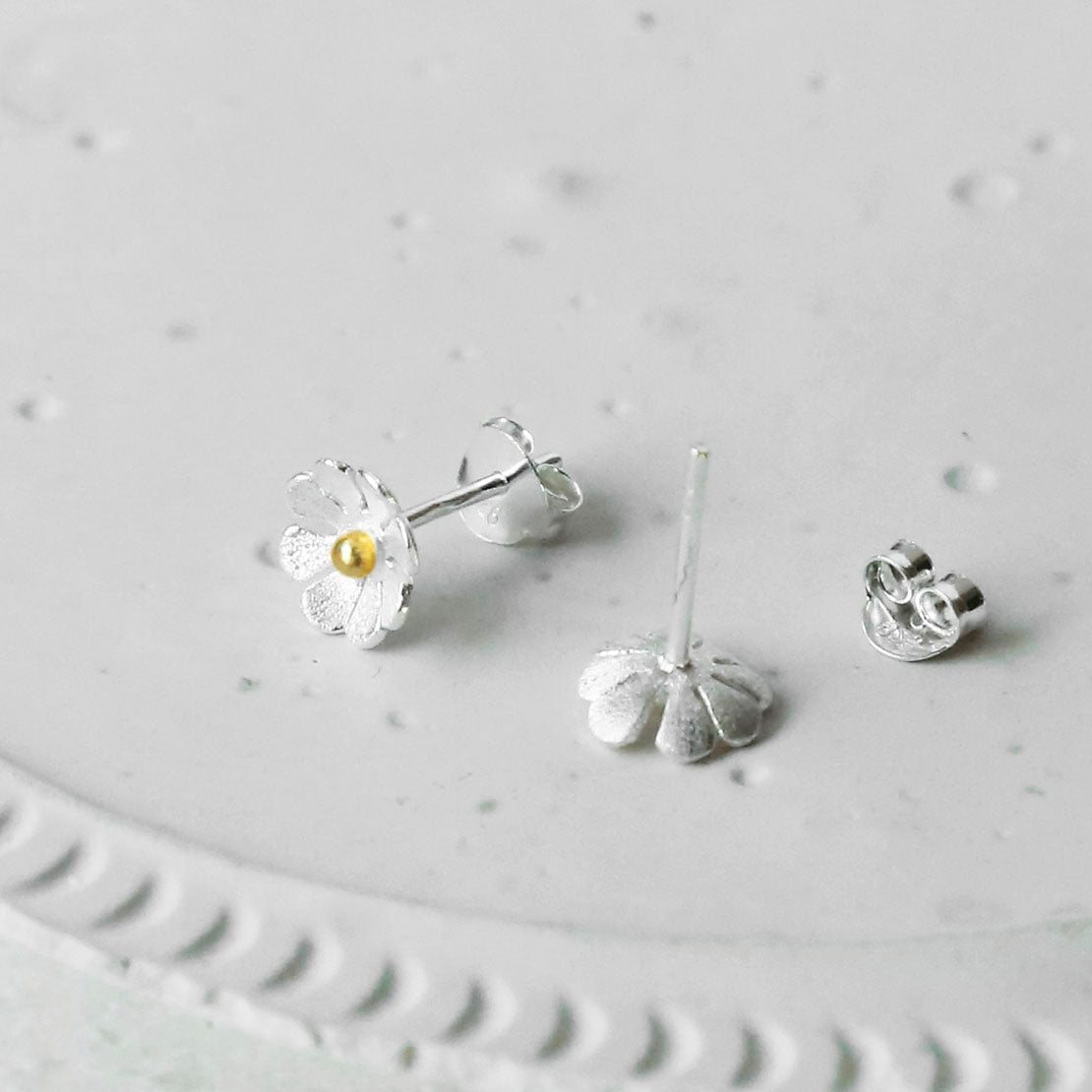 Sterling Silver And Gold Plated Dainty Daisy Studs