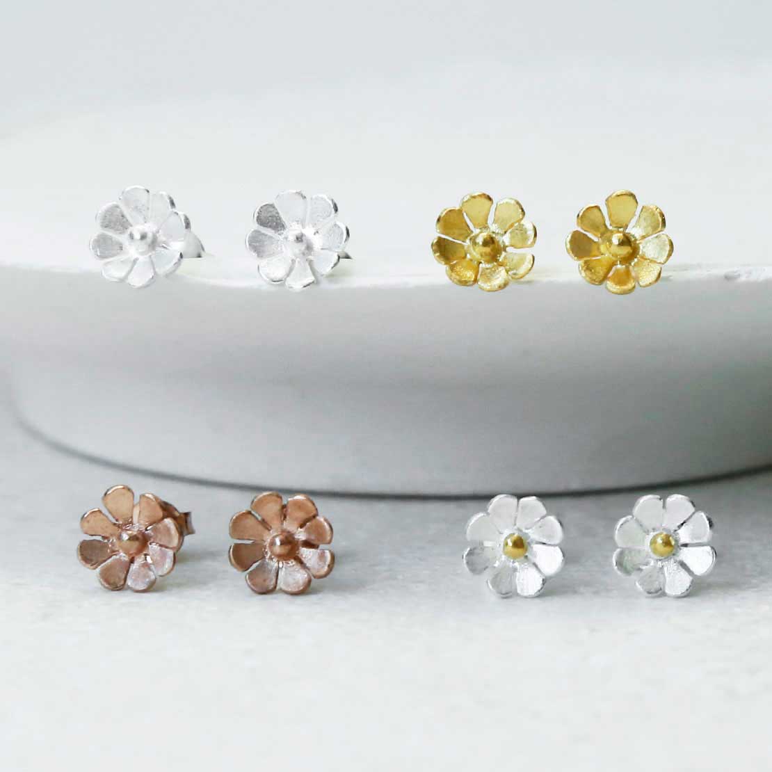 Sterling Silver And Gold Plated Dainty Daisy Studs