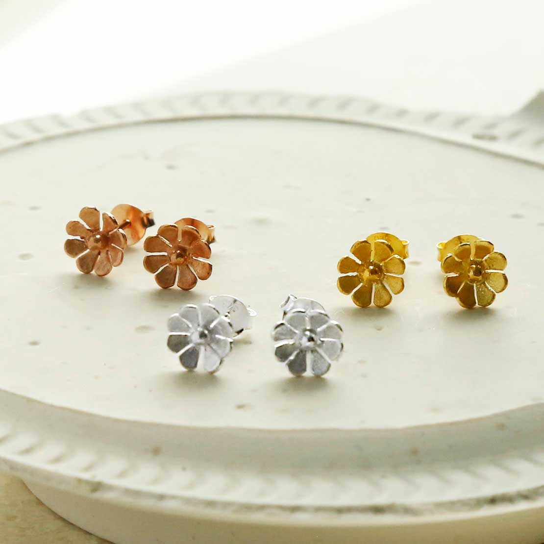 Gold Plated Sterling Silver Dainty Daisy Studs