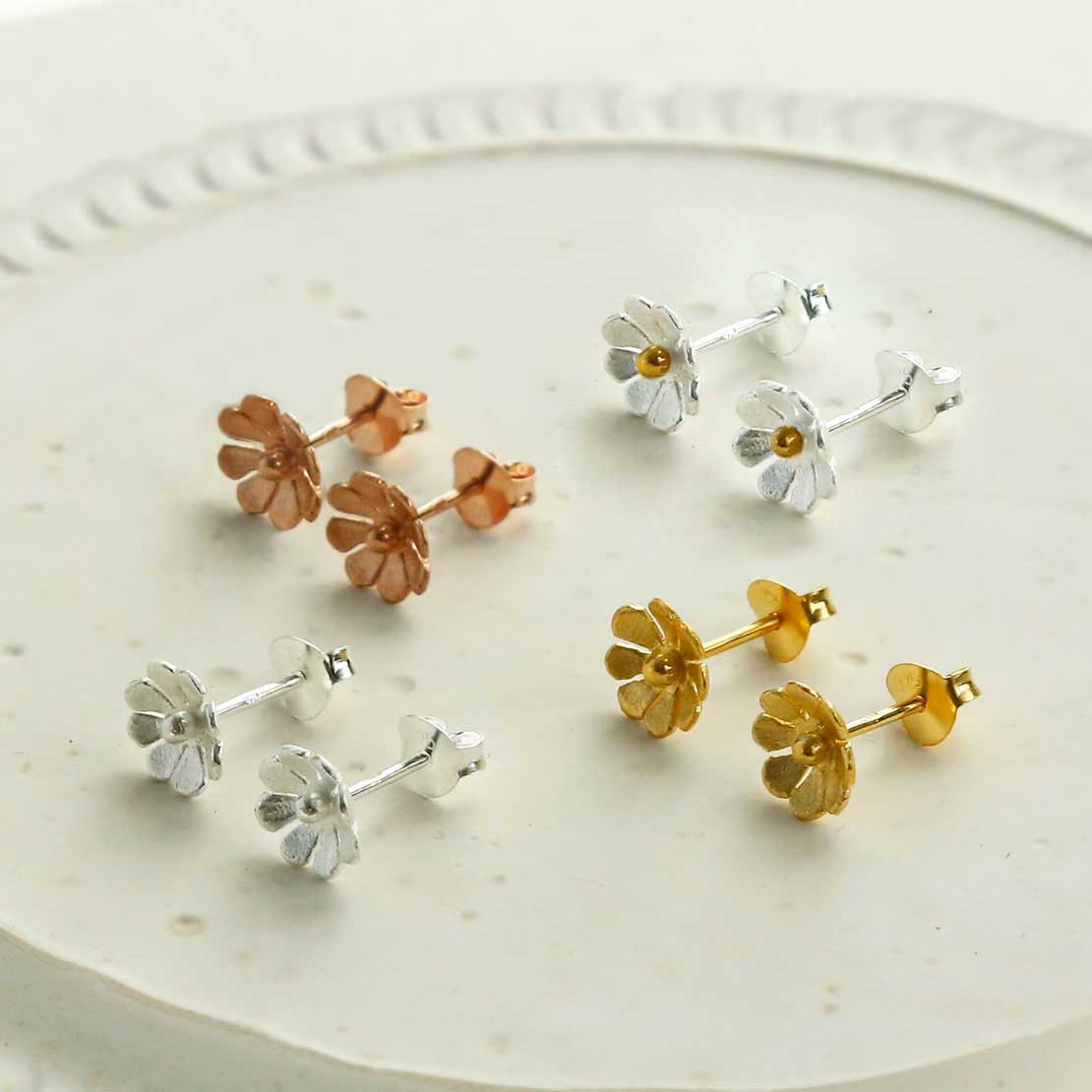 Gold Plated Sterling Silver Dainty Daisy Studs
