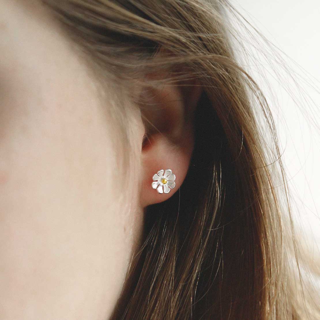 Sterling Silver And Gold Plated Dainty Daisy Studs
