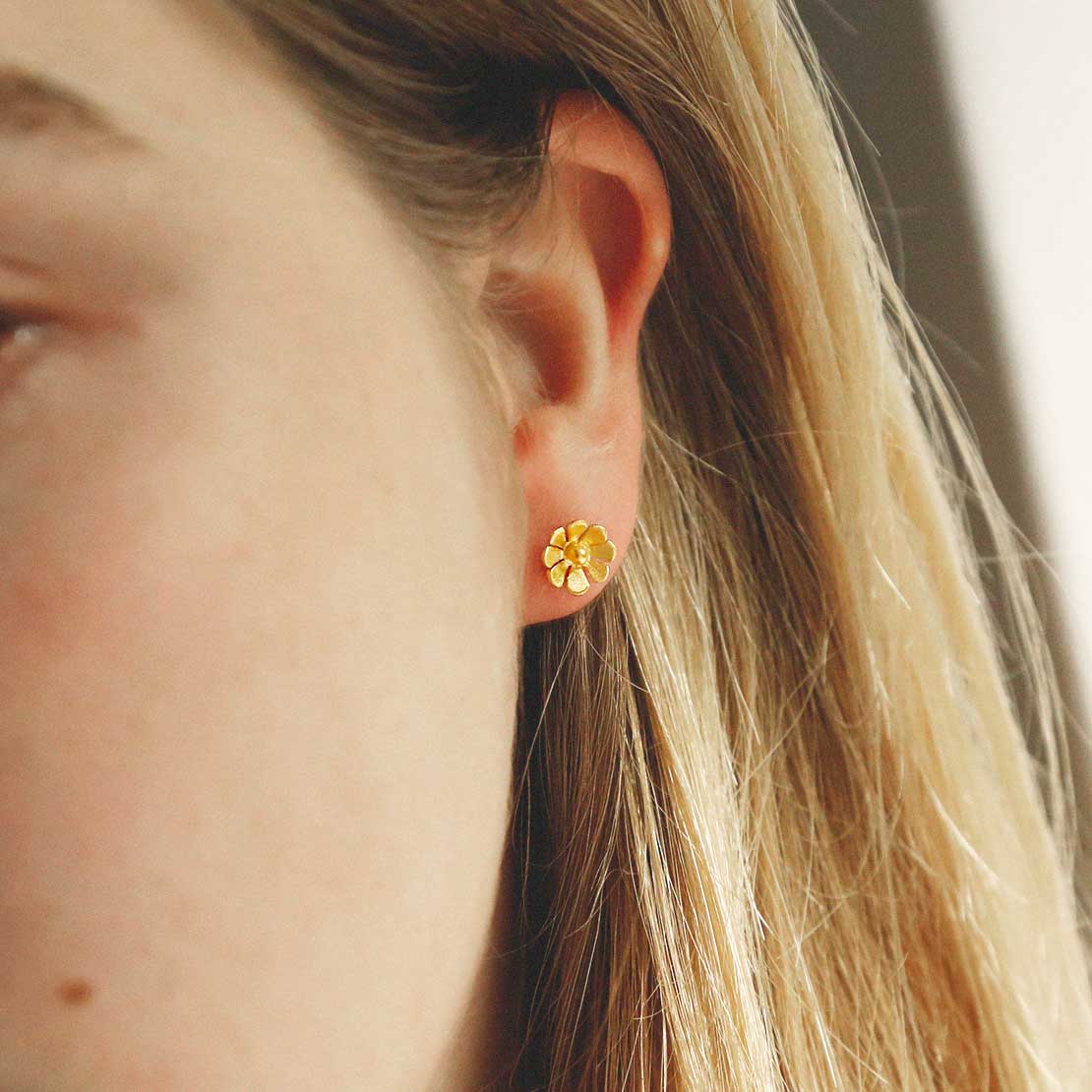 Gold Plated Sterling Silver Dainty Daisy Studs