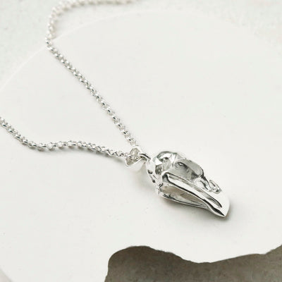 MZB107 STERLING SILVER RAVEN SKULL PENDANT NECKLACE 1110X1110