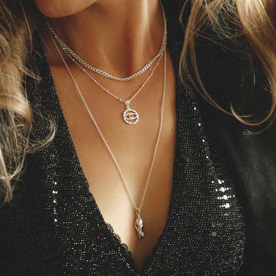 MZB107 STERLING SILVER RAVEN SKULL PENDANT NECKLACE 1110X1110 NECK SHOT