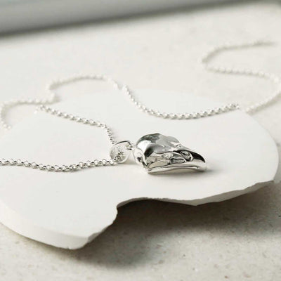 MZB107 STERLING SILVER RAVEN SKULL PENDANT NECKLACE 1110X1110