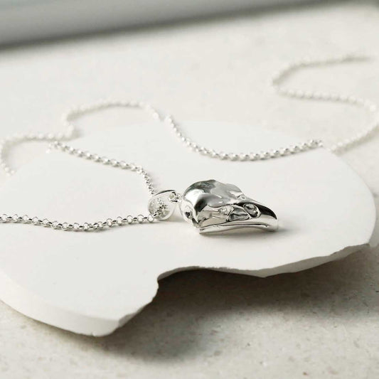MZB107 STERLING SILVER RAVEN SKULL PENDANT NECKLACE 1110X1110
