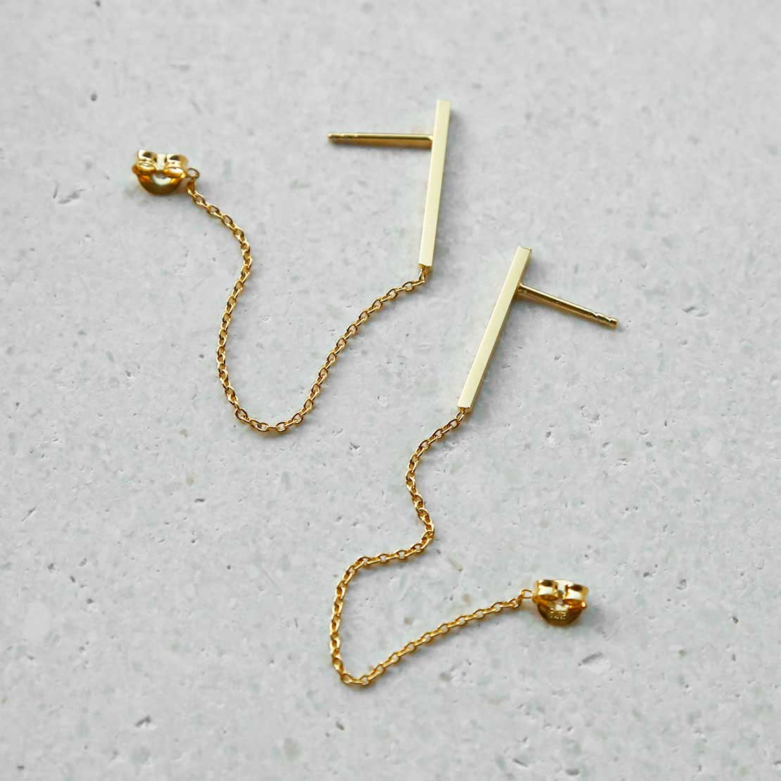 Gold Plated Sterling Silver Bar And Chain Earrings