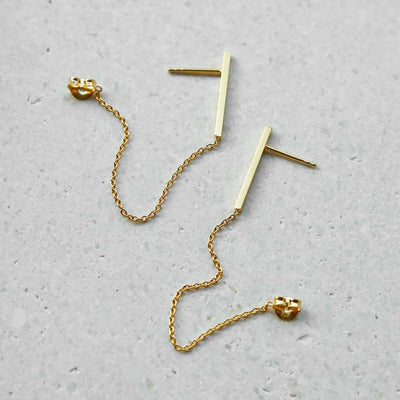 MS1159G GOLD PLATED STERLING SILVER BAR AND CHAIN EARRINGS 1110X1110
