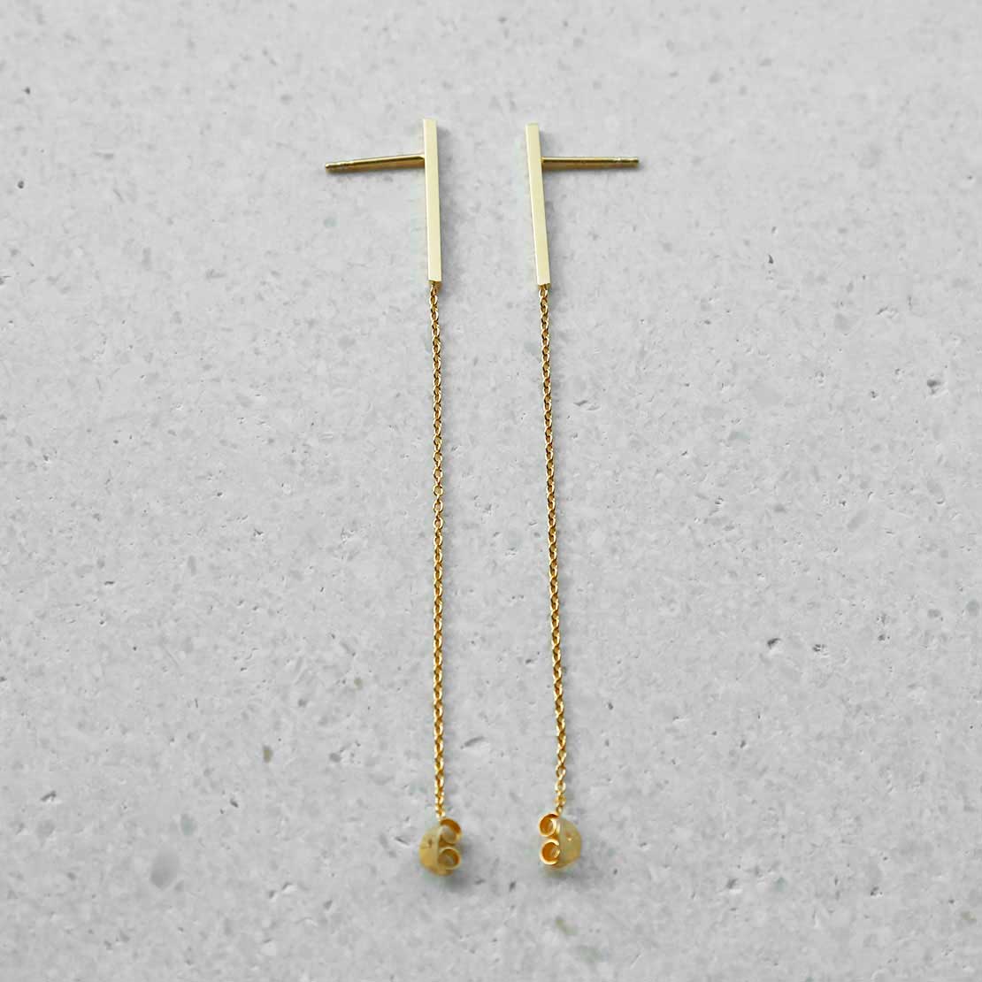 Gold Plated Sterling Silver Bar And Chain Earrings