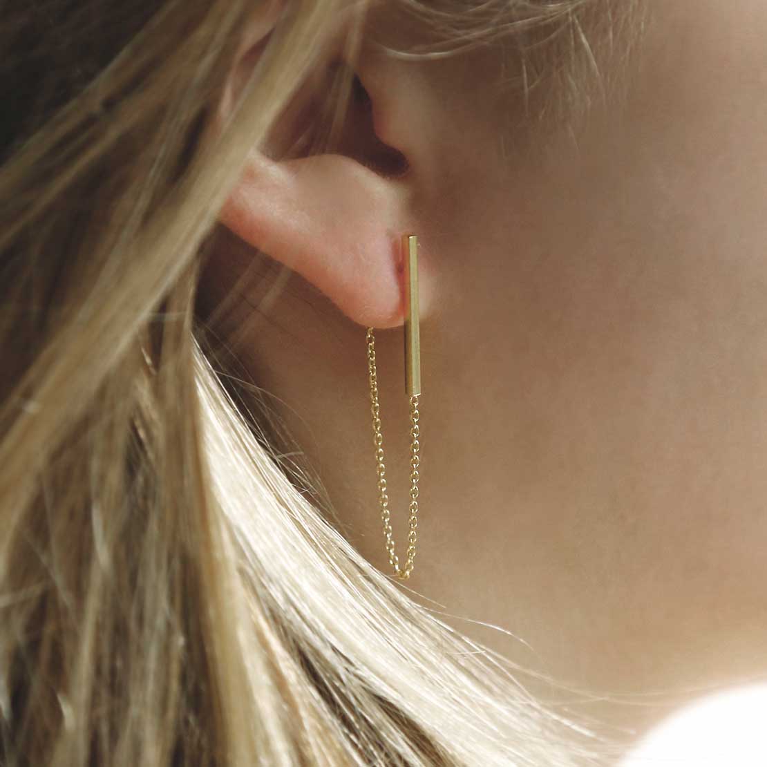Gold Plated Sterling Silver Bar And Chain Earrings