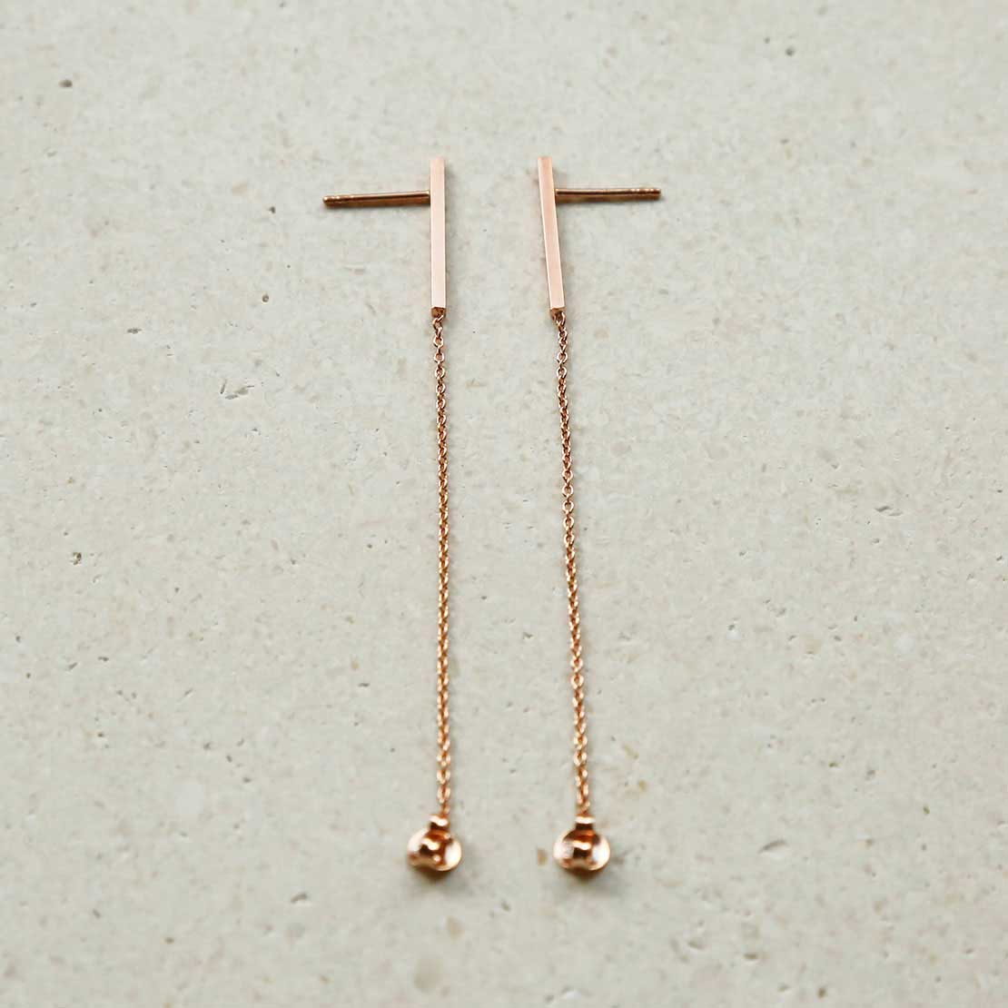 Rose Gold Plated Sterling Silver Bar And Chain Earrings
