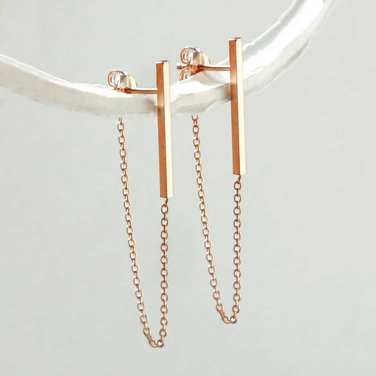 MS1159RG ROSE GOLD PLATED STERLING SILVER BAR AND CHAIN EARRINGS 1110X1110