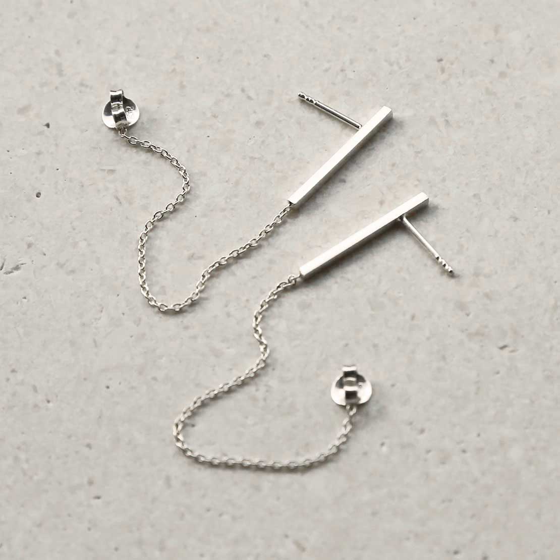 Sterling Silver Bar And Chain Earrings