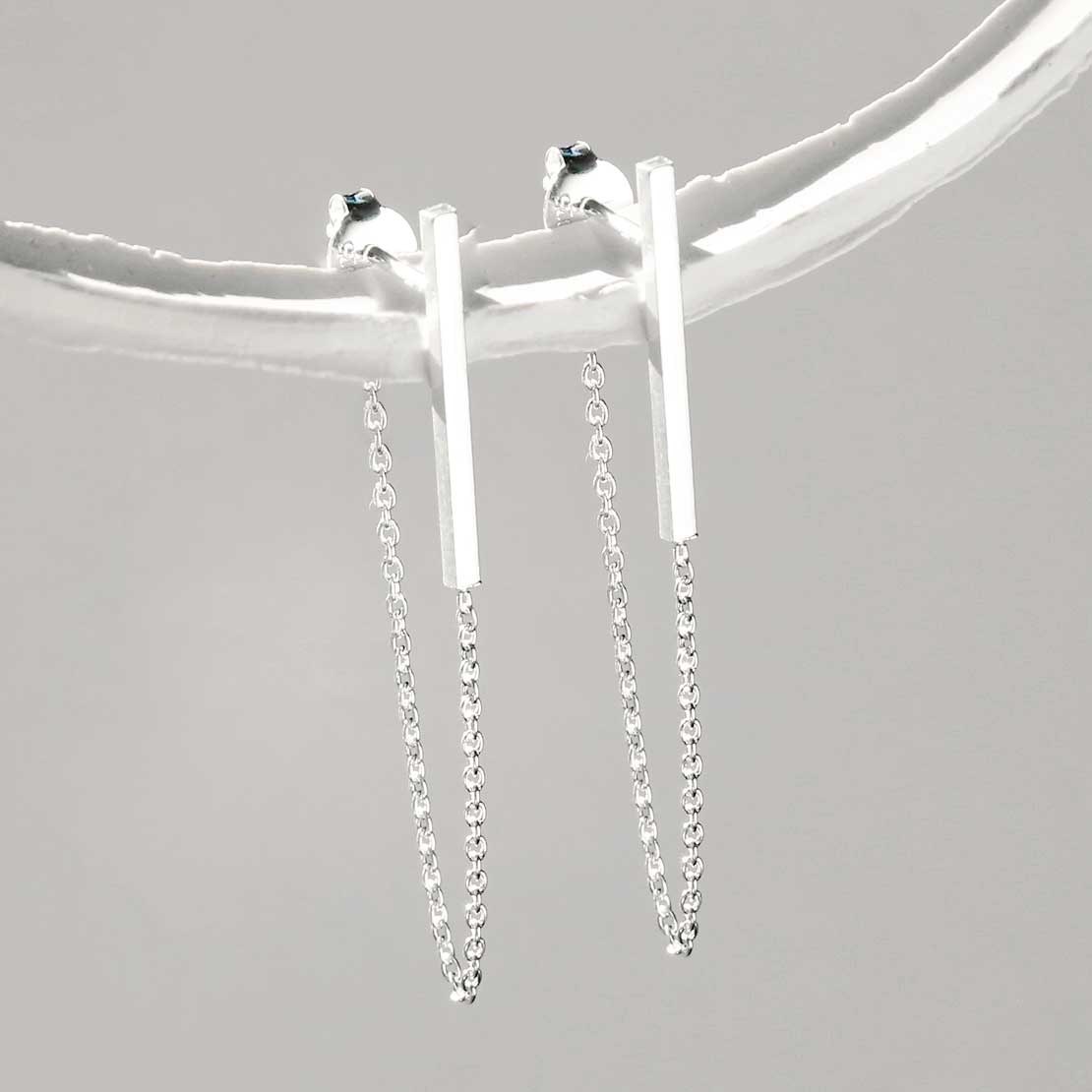 Sterling Silver Bar And Chain Earrings