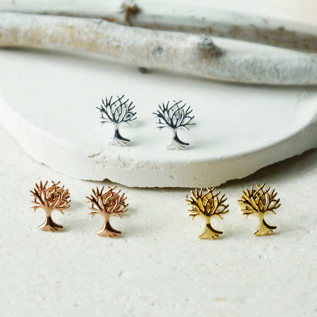 Sterling Silver Tree Stud Earrings