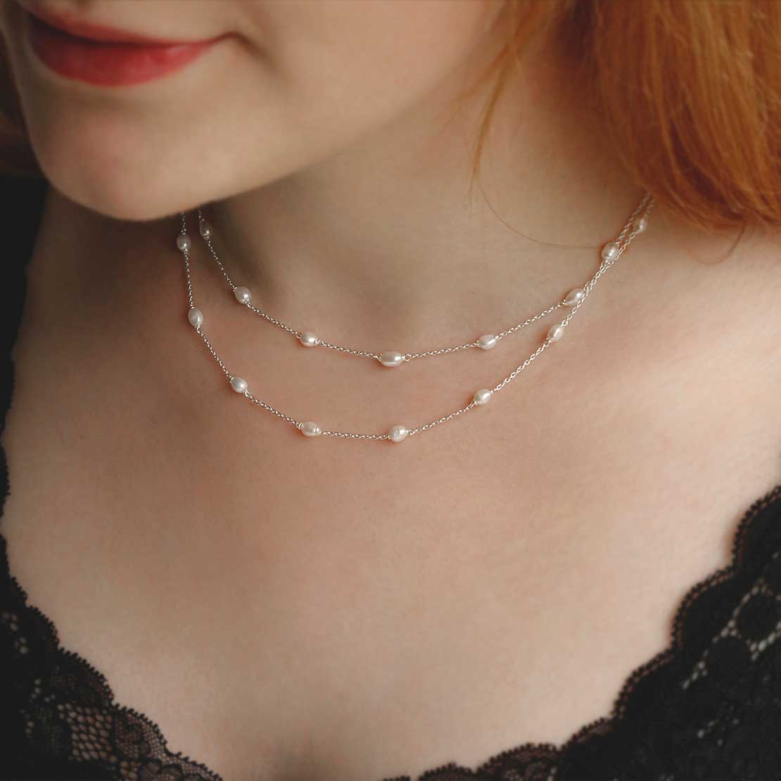 Sterling Silver Dew Drop Pearl Necklace