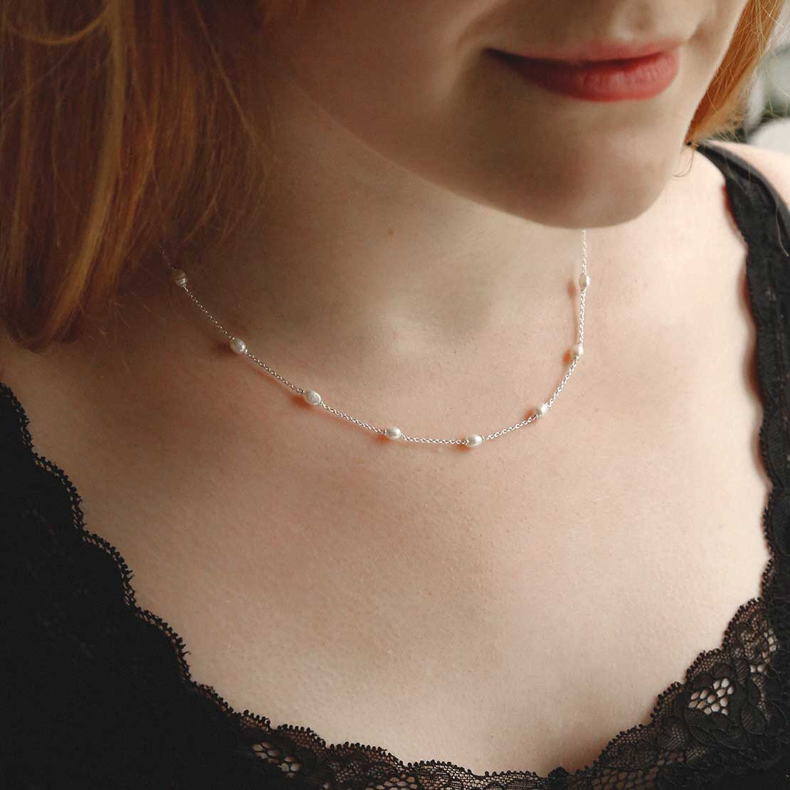 Sterling Silver Dew Drop Pearl Necklace