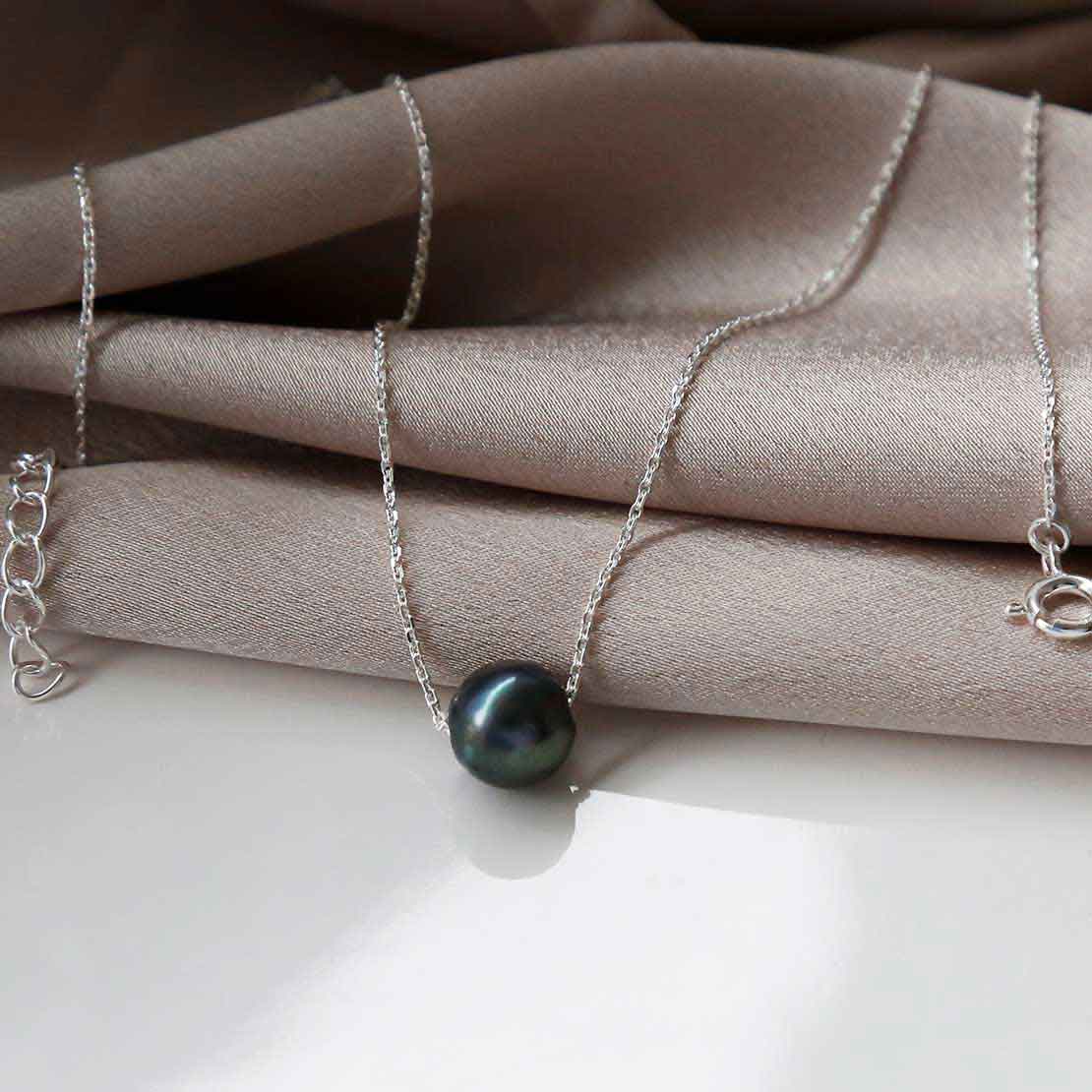Sterling Silver Fresh Water Black Pearl Necklace