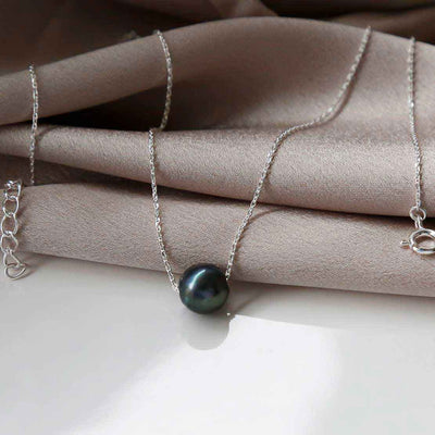 MK820 STERLING STERLING SILVER FRESH WATER BLACK PEARL NECKLACE 18 19.5